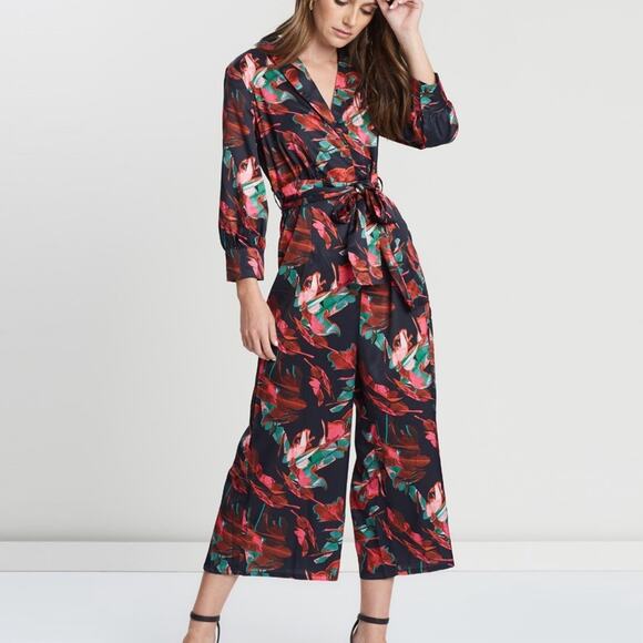 NWT ASOS Lost Ink wide leg jumpsuit with tie waist in abstract floral print XXS - Picture 3 of 16